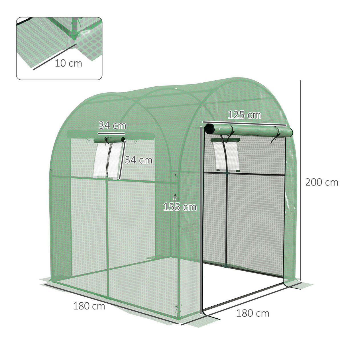 GEWÄCHSHAUS DE-12035 3,24 m² mit 2 Türen & Netzfenstern Grün - Grün, Kunststoff (180/200/180cm) - ComfortXL