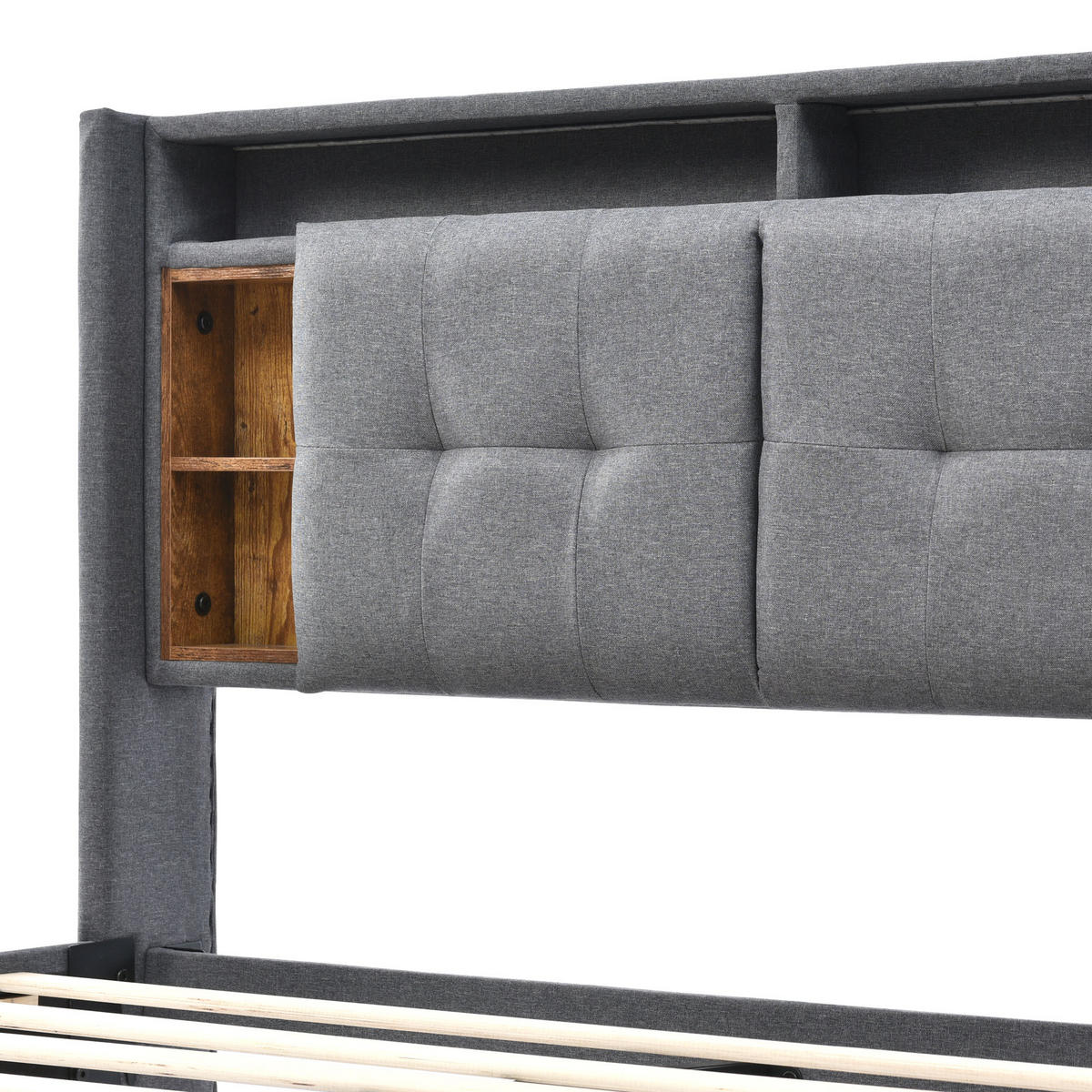 POLSTERBETT 160/200 cm Grau mit Stauraum-Kopfteil und USB-Anschlüssen Ohne Matratze - Grau, Holz (160/200cm) - OKWISH