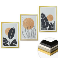 WANDBILDER 3er Set - 40x60 cm Goldrahmen - Pflanzenmuster große Sonnen minimalistisch - Goldfarben, Kunststoff (40/60cm) - ArtPrintCave