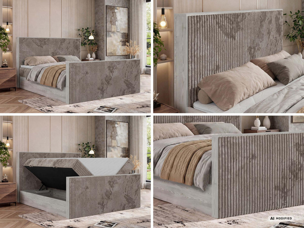 KONTINENTÁLNÍ POSTEL NORDIC DUO 160/200 - Světle hnědá Manšestr - Topper Visco - H3 - černá/světle hnědá, textil/plast (160/200cm) - MKS