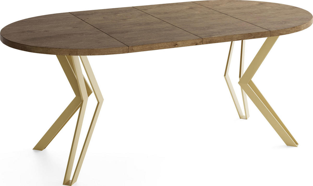 ESSTISCH Daisy runder ausziehbarer, Lefkas Eiche 100-180/100/76 cm - Alteiche/Goldfarben, Holzwerkstoff/Metall (100/180/76cm) - WFL GROUP
