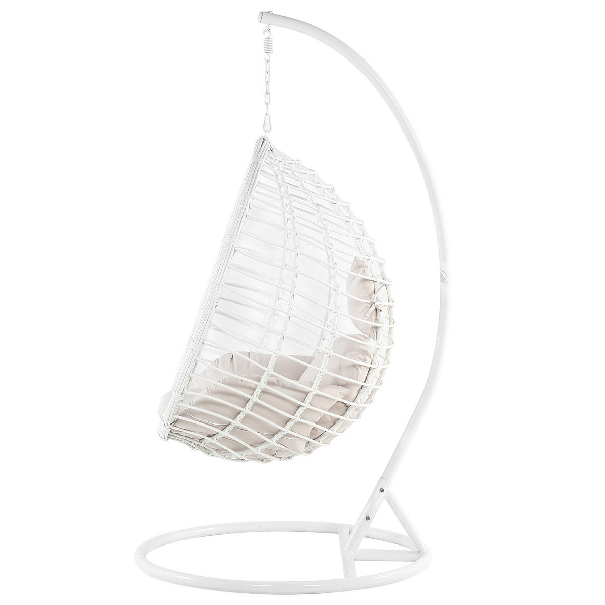 HÄNGESESSEL mit Gestell PE Rattan weiß 106 cm Fano - Weiß, Kunststoff (108/200/108cm) - Beliani