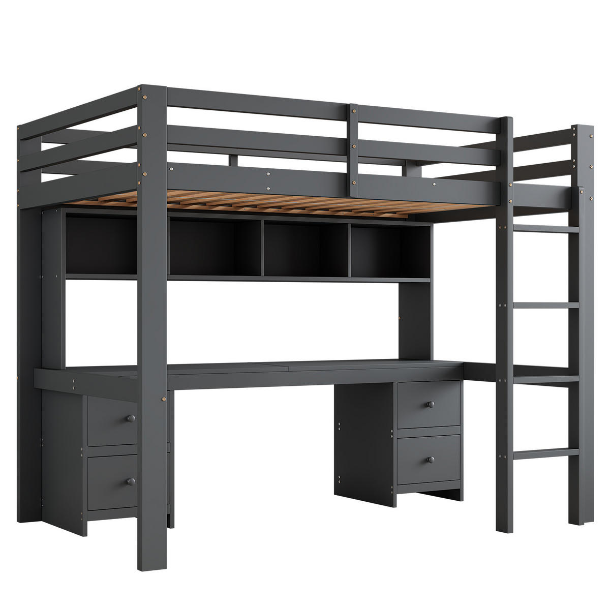HOCHBETT mit Schreibtisch und Stauraum 90x200 cm Grau - Grau, Holzwerkstoff (90/200cm) - Beauniv