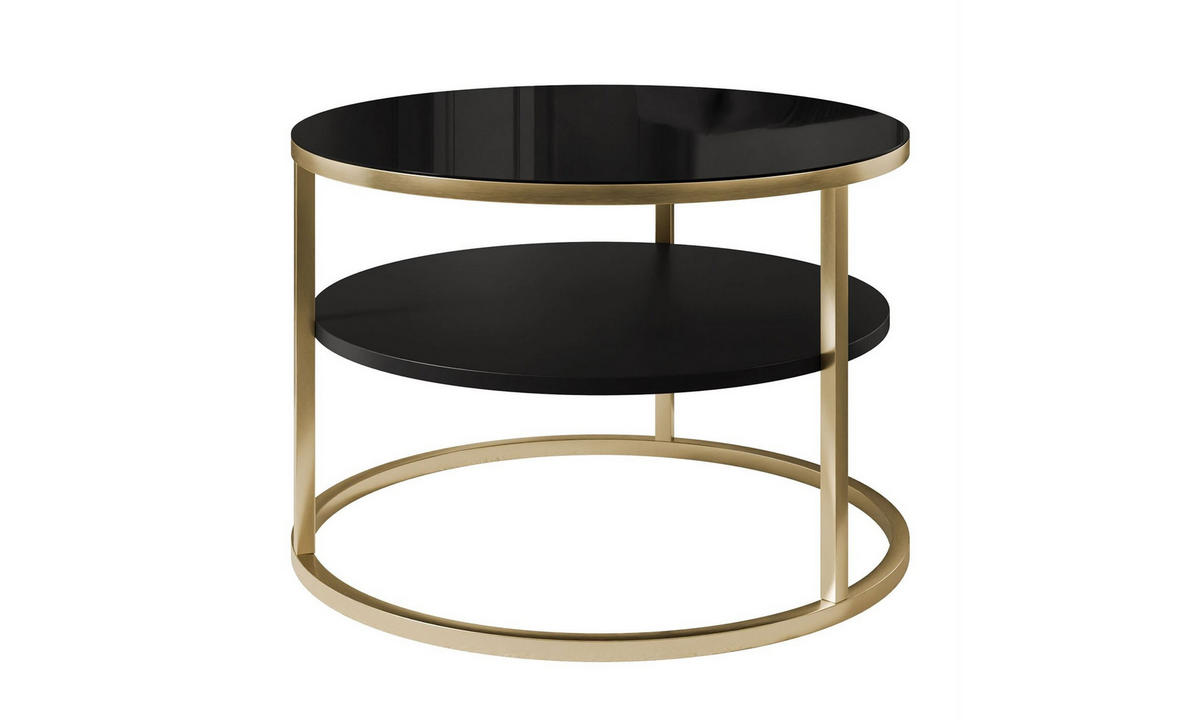 COUCHTISCH CIRI SLIM GLASS Ø60/40 cm gebürstetes Gold / schwarzes Glas - Goldfarben/Schwarz, Glas/Holzwerkstoff (60/60/40cm) - Lookway
