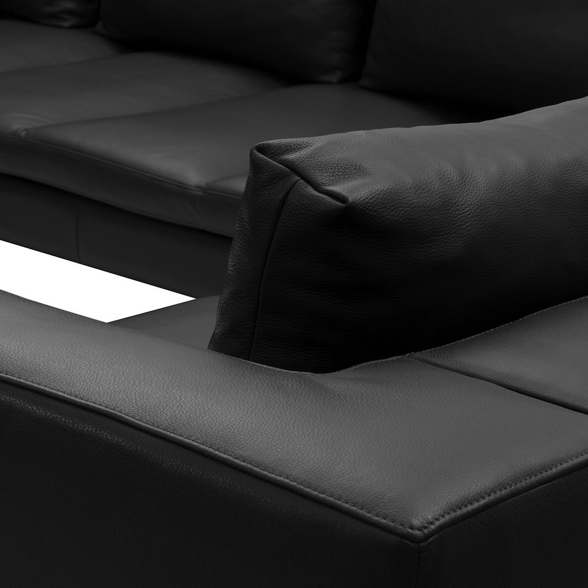 ECKSOFA mit Ottomane - Chromfarben/Schwarz, Leder/Metall (255/230cm) - home24