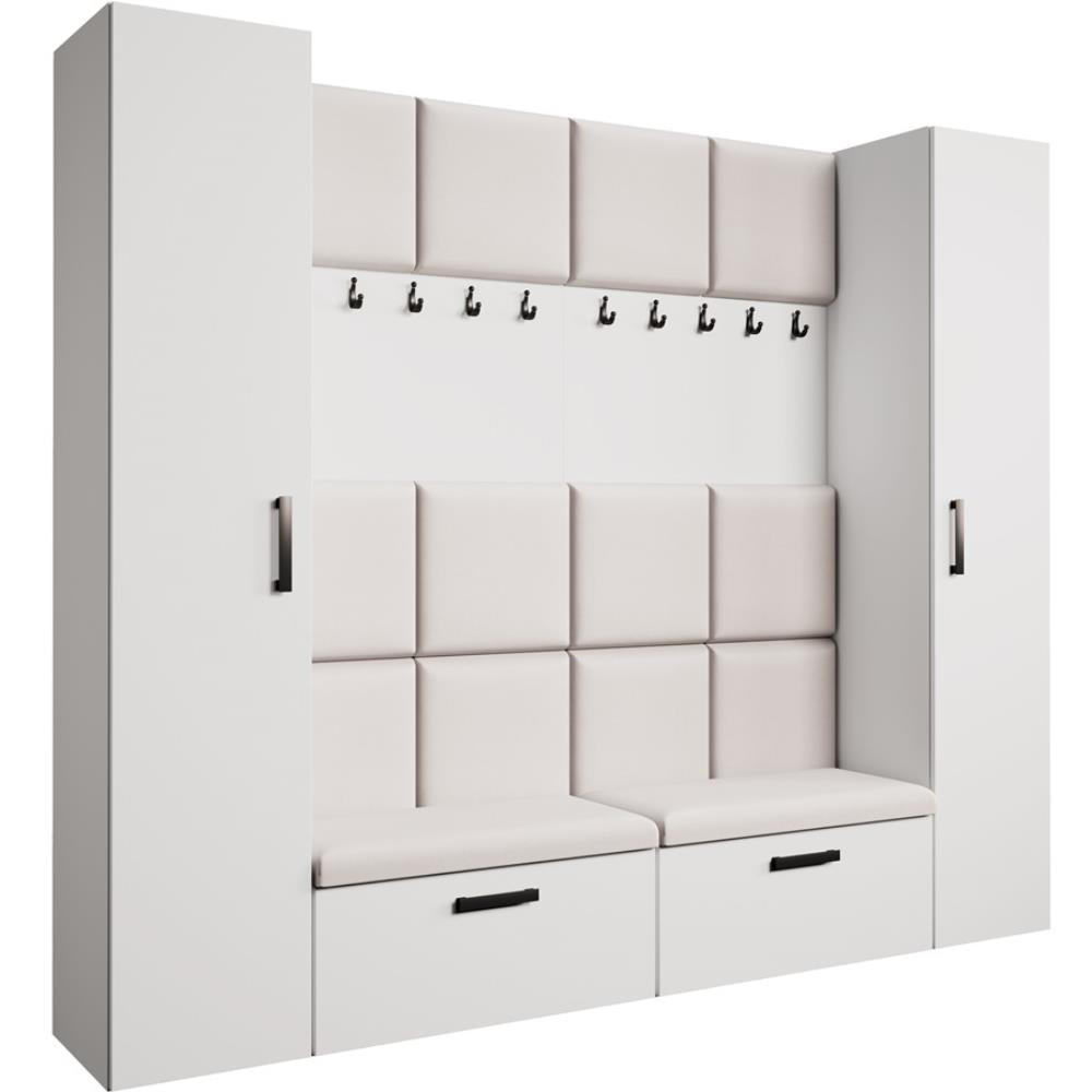 Beautysofa PŘEDSÍŇOVÁ sestava Margaret XL 242/203/43 s čalouněnými panely a botníkem, bílá