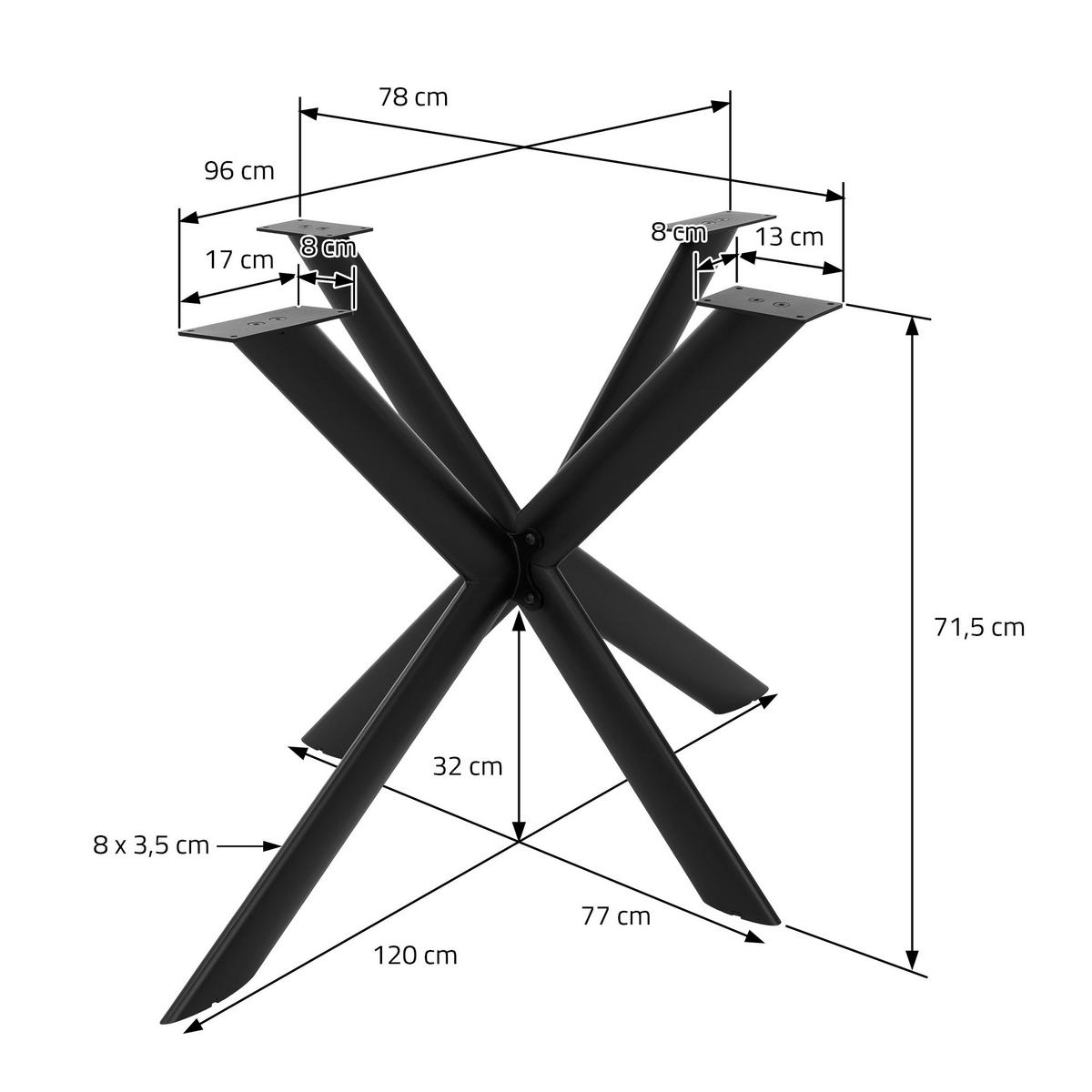 NOHY STOLU kovové černé 120 x 78 x 71,5 cm, oválný podstavec ve tvaru X, čtyřnohý, z oceli - černá, kov (120/71.5/78cm) - ML-DESIGN
