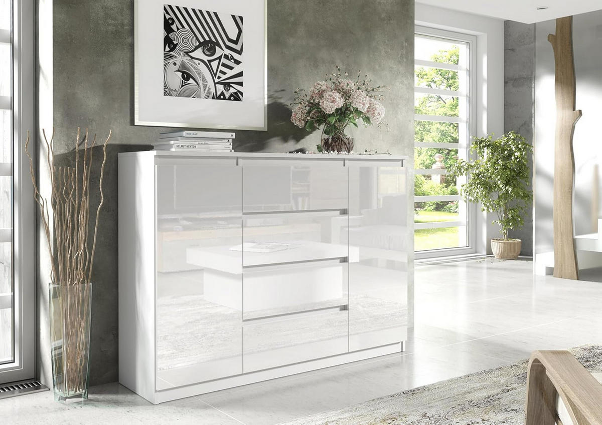 KOMMODE 140 Weiß & Hochglanz 138,5x39x101,5 cm - Weiß, Holzwerkstoff (138.5/101.5/39cm) - Mobelsta