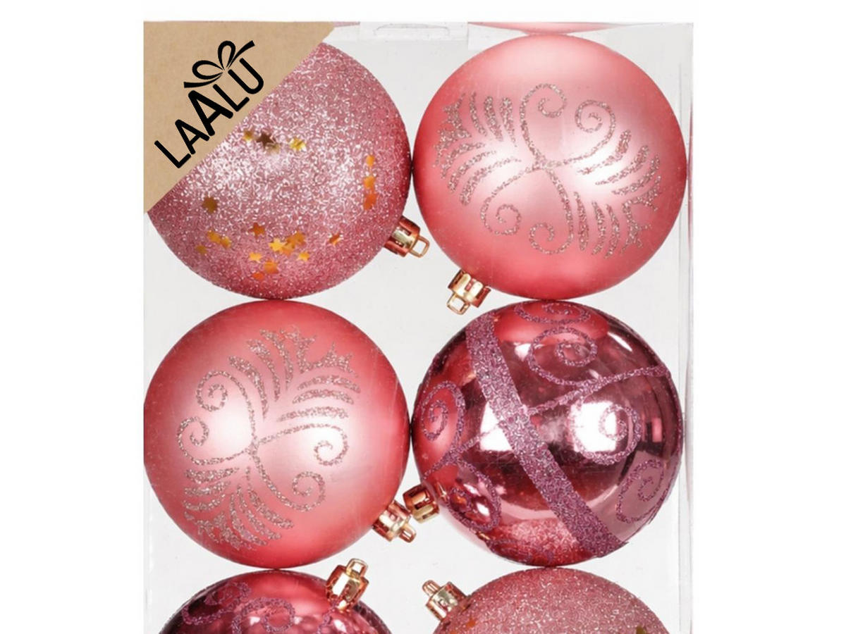 WEIHNACHTSKUGEL-SET bunt 6 Stück, 8 cm, Kunststoff - Pink, Kunststoff (40/20/40cm) - LAALU
