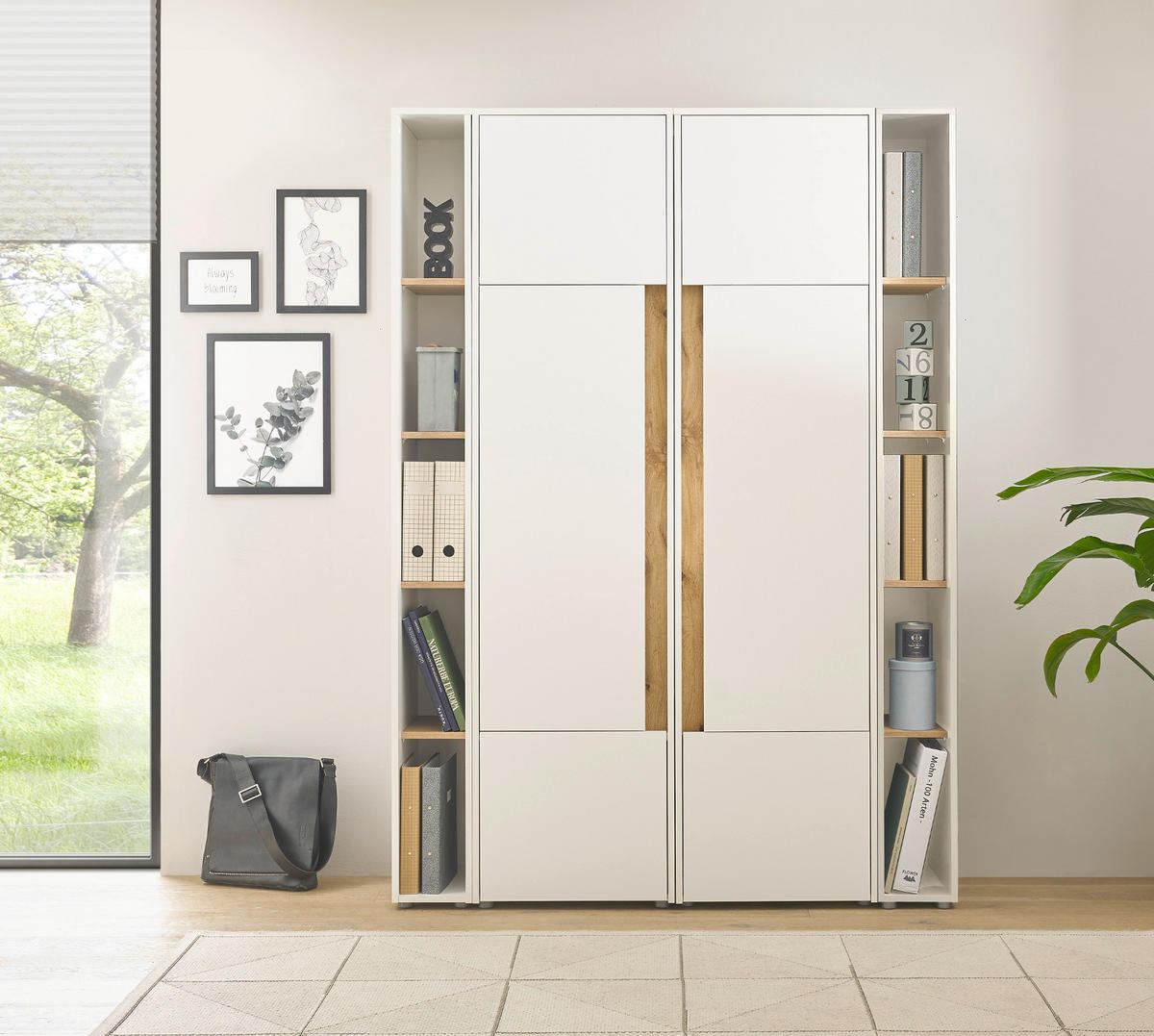 AKTENSCHRANK Set 4-teilig grau matt, Eiche Wotan 140 x 200 cm, Schrank-Regal-Kombination mit 20 Fächern - Eichefarben/Silberfarben, Holzwerkstoff/Kunststoff (140/200/40cm) - Furn.Design