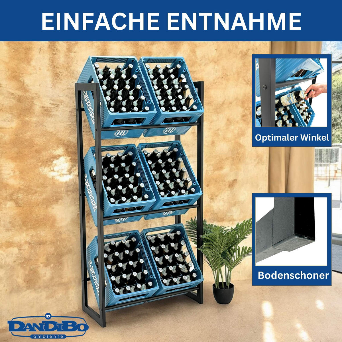 BIERKISTENREGAL 6 Kisten Schwarz Metall 71 cm Stehend - Schwarz, Metall (71/141/31cm) - DanDiBo