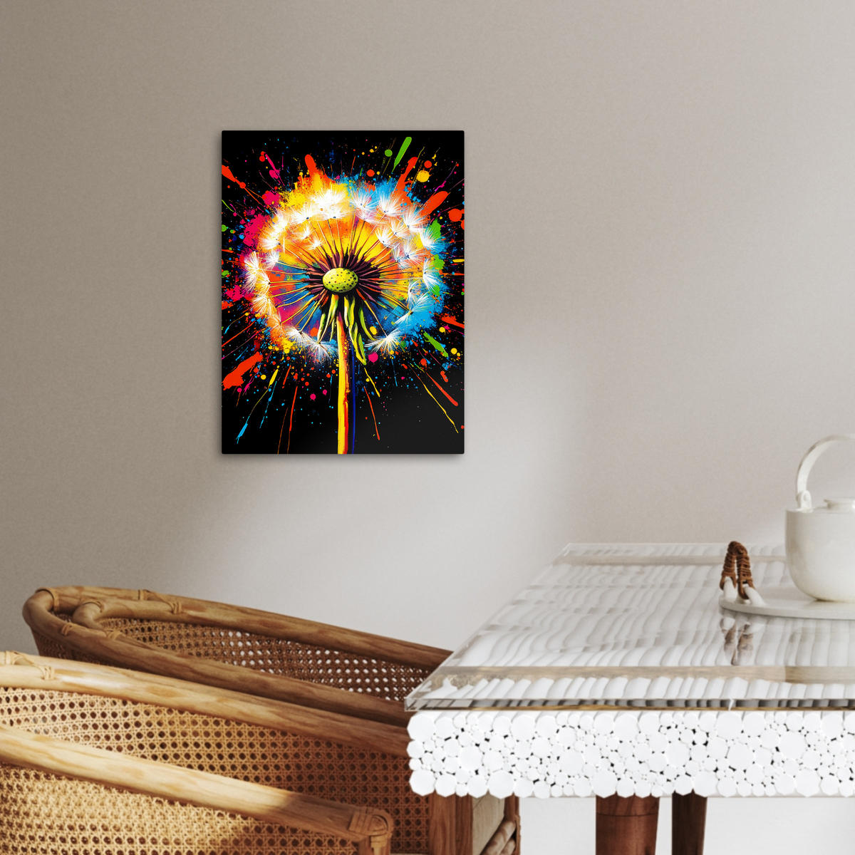 LEINWANDBILD Löwenzahn - Graffiti - Farbenfroh - Blumen - Natur 30x40 cm - Multicolor, Textil (30/40cm) - MuchoWow