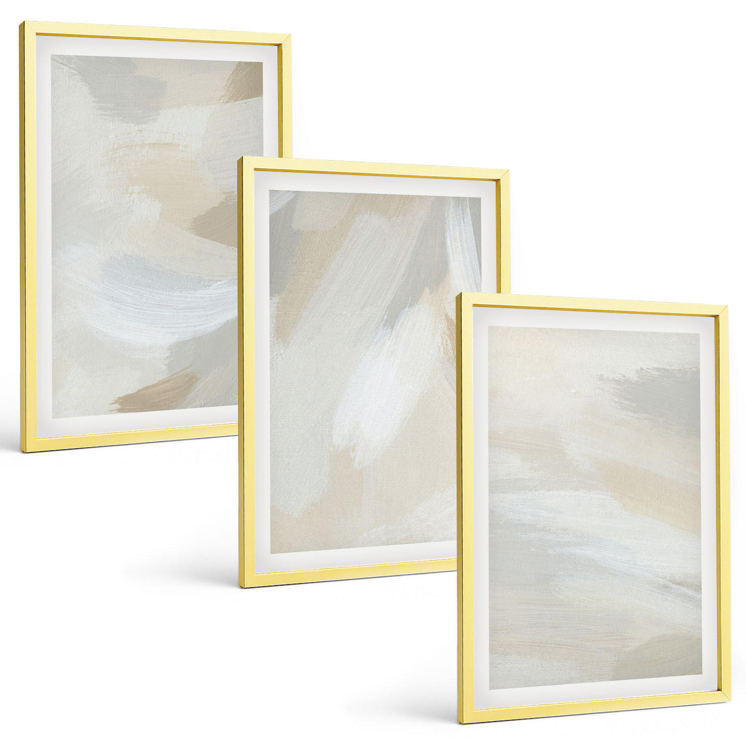 BILDER SET 3er Set - 40x60 cm Goldrahmen - Abstrakter Pinselhintergrund - Goldfarben, Kunststoff (40/60cm) - TULUP