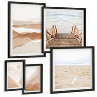 BILDER SET 5er Set - 50x50 cm & 20x30 cm & 40x60 cm Schwarzer Rahmen - Abstrakte braune Landschaften - Schwarz, Kunststoff (40/60cm) - TULUP