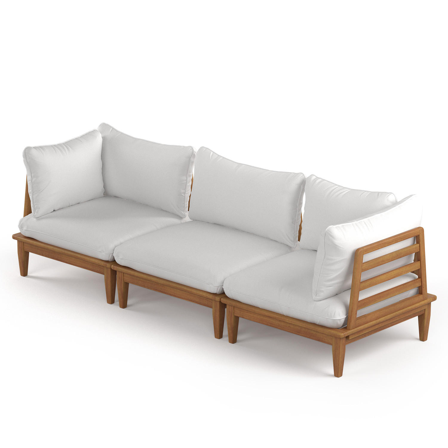 LOUNGEGRUPPE - 3-teilig - Akazie massiv / Webstoff - Akazie Braun / Creme - Creme/Akaziefarben, Holz/Textil - home24