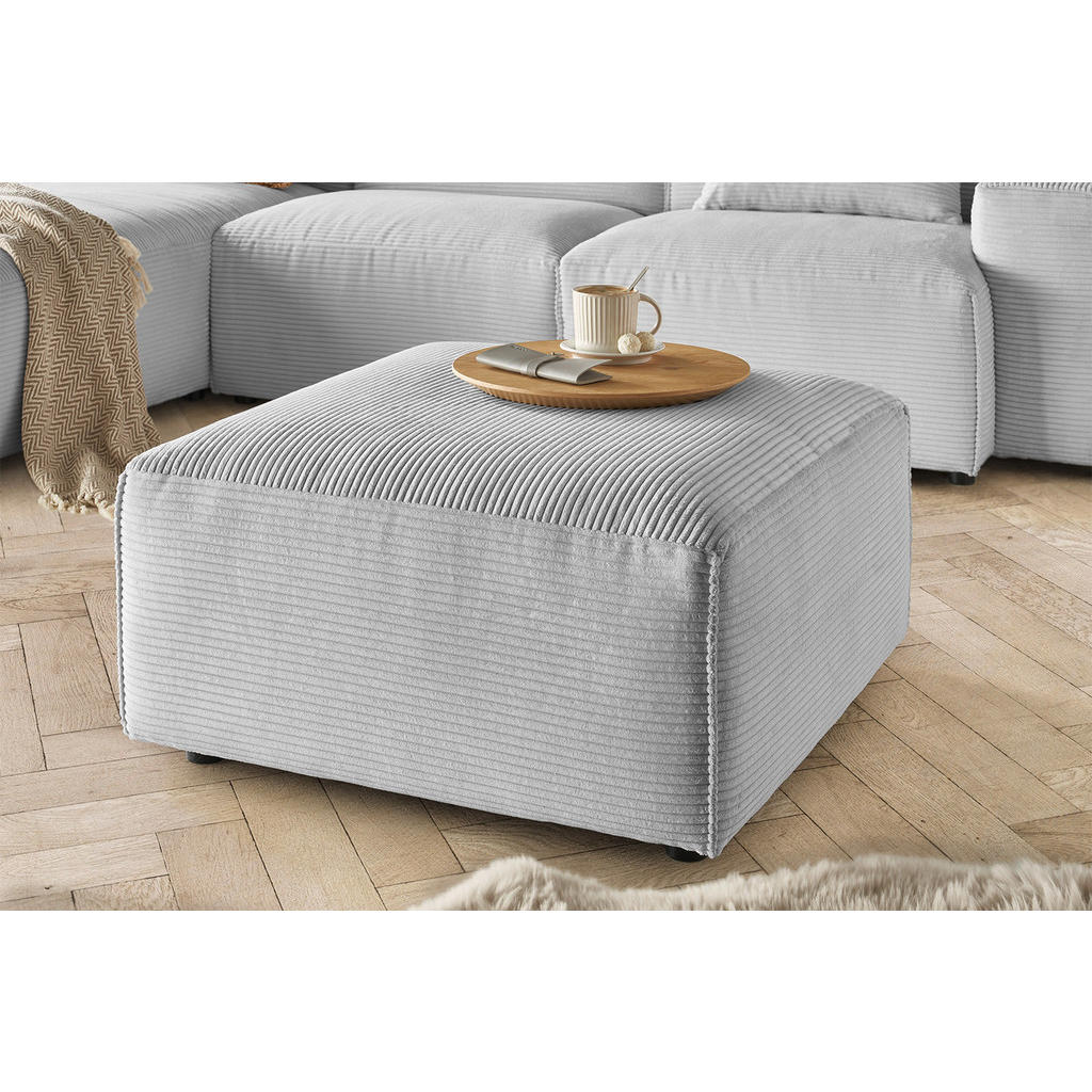 Thumbnail - Kawola Polsterhocker, Hellgrau, Textil, Echtholz, Füllung: Kaltschaum, Quadratisch, rund, 80x42x80 cm, Wohnzimmer, Hocke...