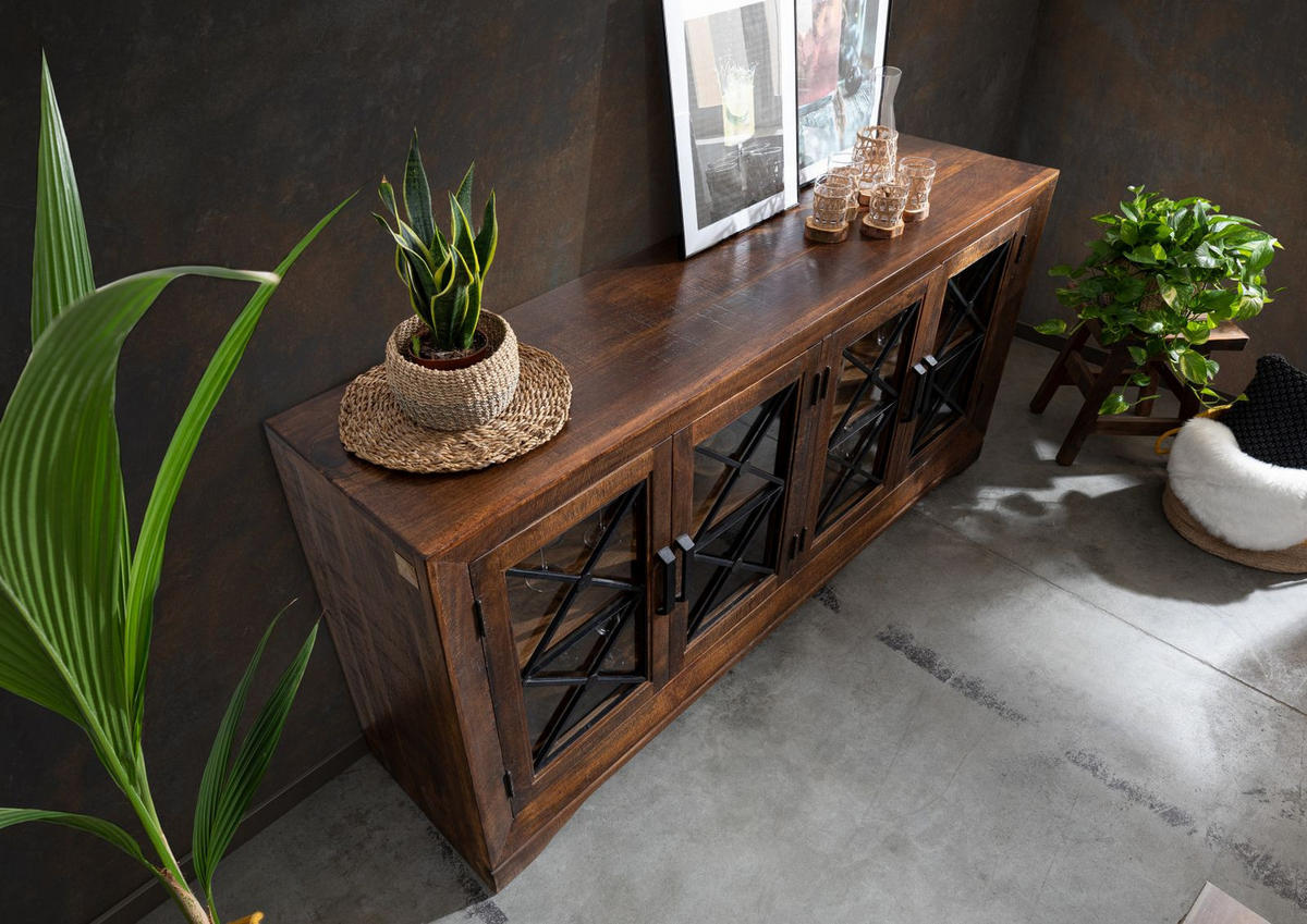 SIDEBOARD Mango 193x46x91 braun lackiert STILMÖBEL #117 - Braun, Holz (193/91/46cm) - Massivmoebel24