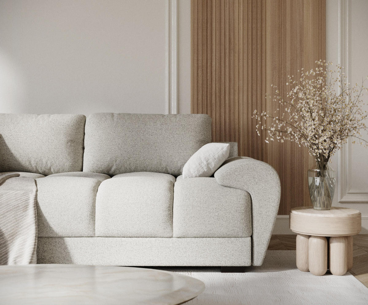 3-SITZER SOFA Peebles Beige Webstoff - Beige/Schwarz, Holz/Holzwerkstoff (244/90/101cm) - Maison de Reve