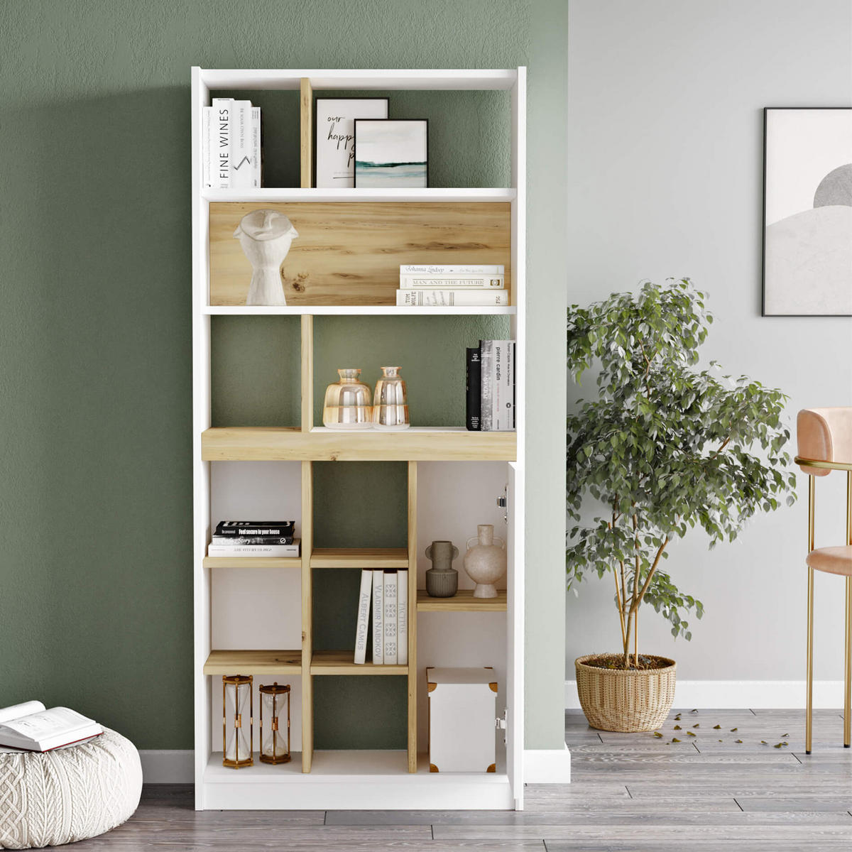 BÜCHERREGAL Weiß 25/75,5/170 cm - Braun, Holzwerkstoff (75.5/170/25cm) - Mobili Rebecca