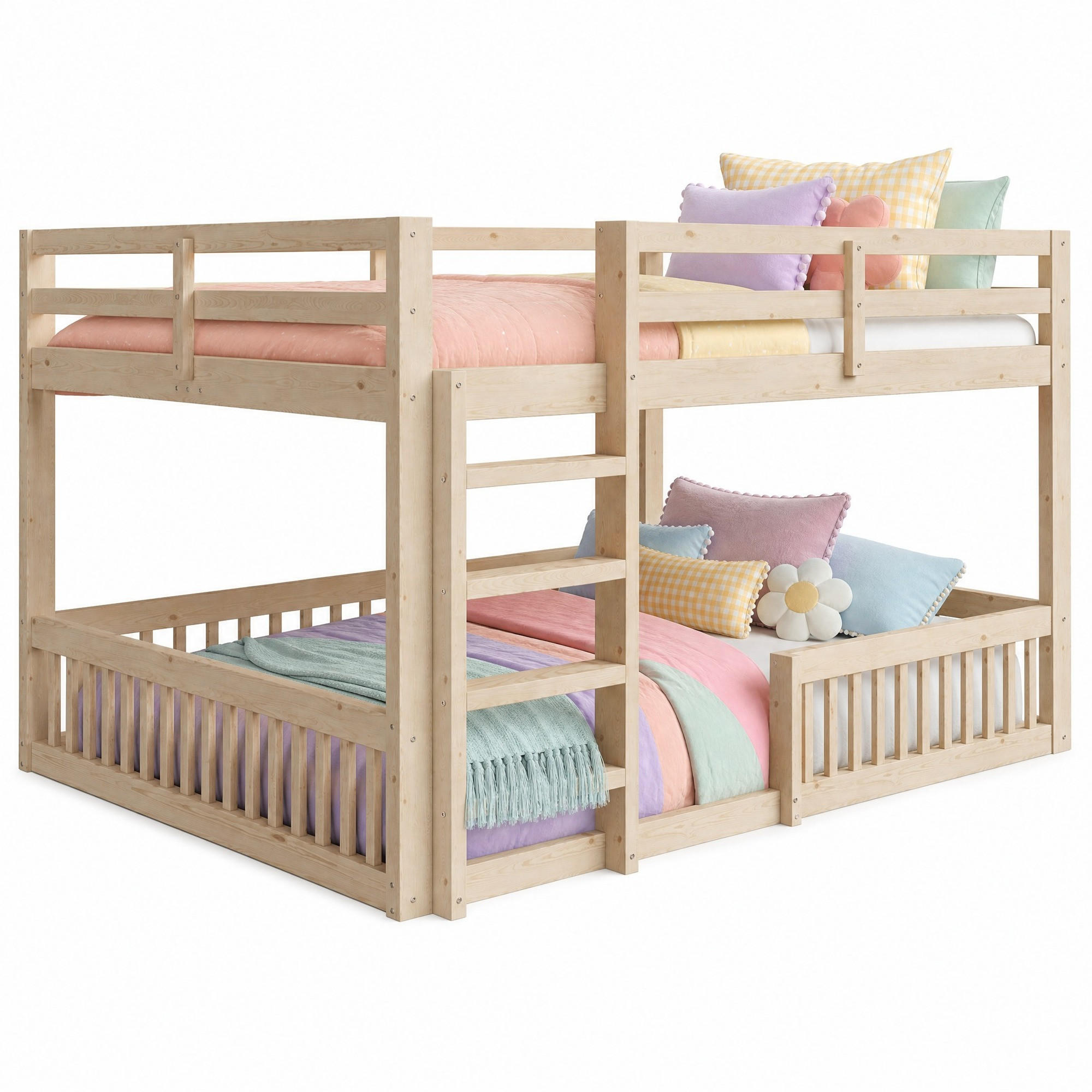 ETAGENBETT 160/200 cm aus Kiefernholz und MDF mit Geländern, Natur - Naturfarben, Holzwerkstoff (160/200cm) - OKMYHOME
