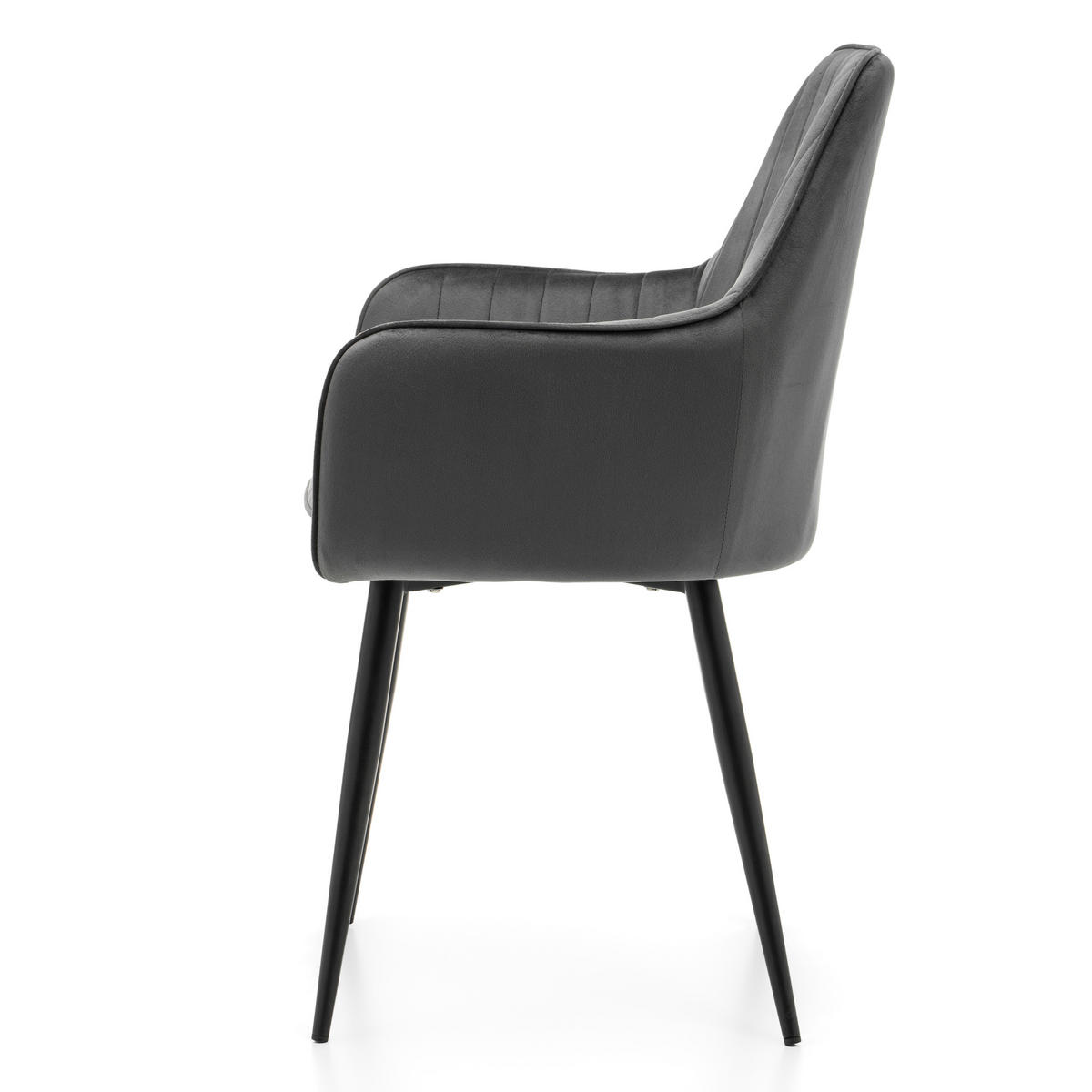 STUHL EMILIA gepolstert mit Steppung - grau - Samt Velours - Schwarz/Grau, Textil/Metall (58/90/58cm) - NEW HOME