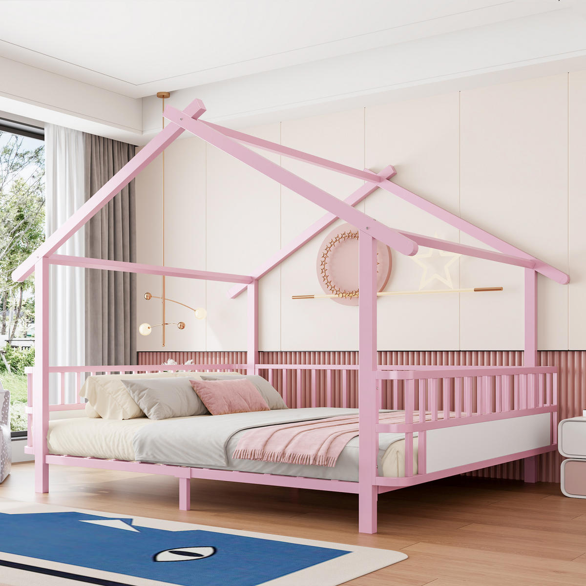 KINDERBETT 140x200 Metall Sicherheitsgitter Rosa - Pink, Metall (140/200cm) - FLIEKS