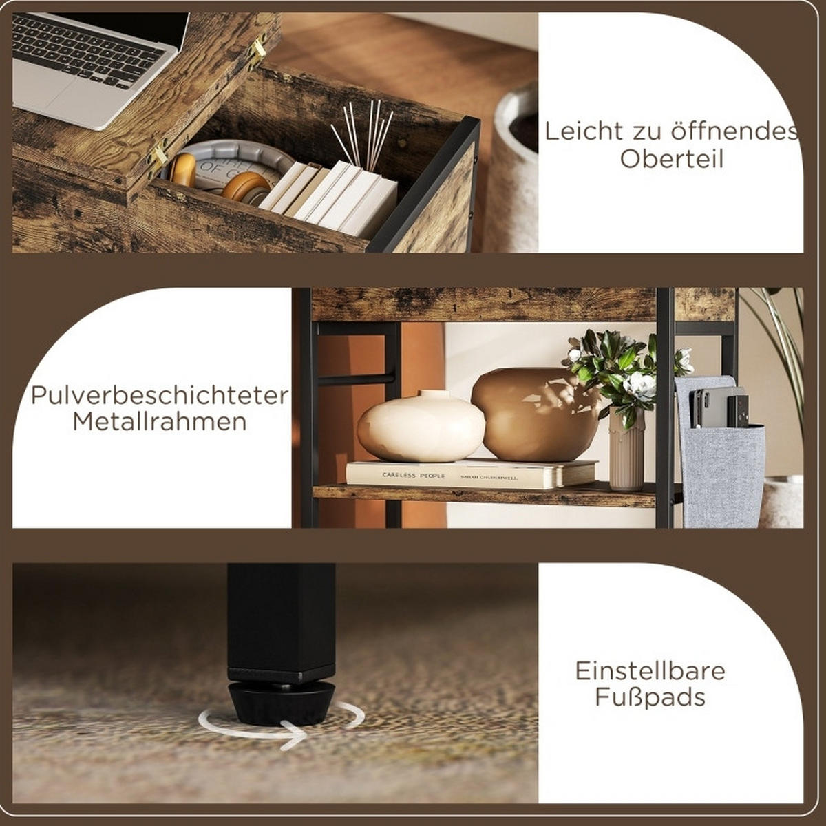 BEISTELLTISCH 60/58,5/29,8 cm Rustikal Braun aus Holz mit Steckdosenleiste - Braun, Holzwerkstoff (60/29.8/58.5cm) - OKMYHOME