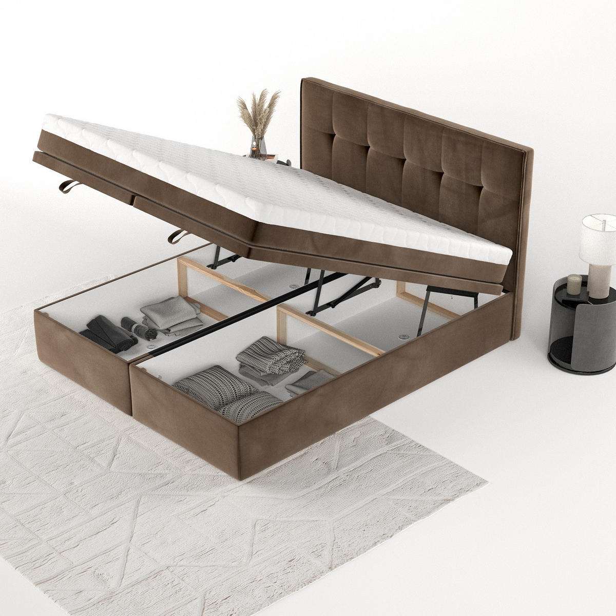 BOXBETT Arivo 140/200 cm Braun im Kronos Stoff - Schwarz/Braun, Holz/Holzwerkstoff (140/200cm) - AltaBeds