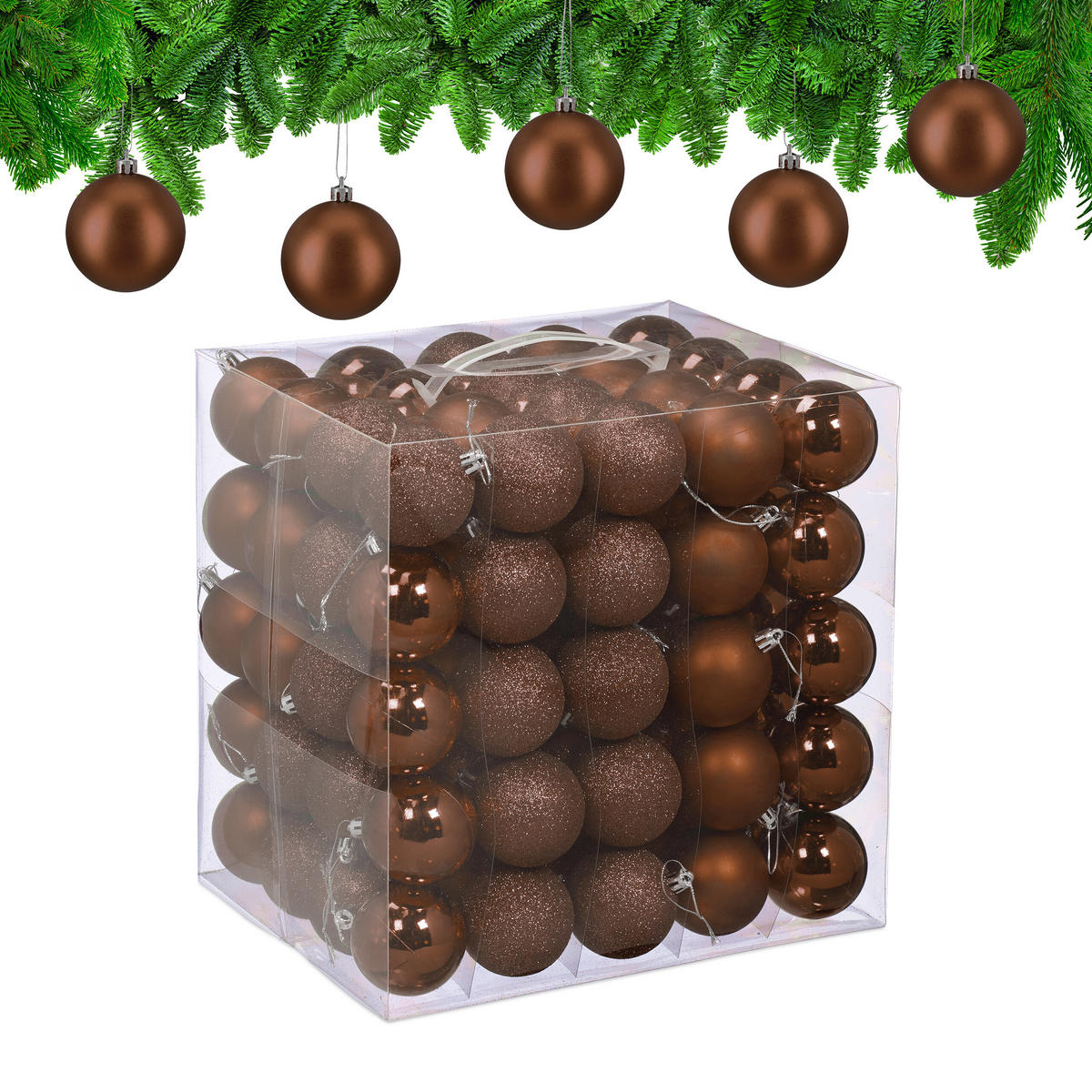 100XWEIHNACHTSKUGELN - Braun, Kunststoff (6/7/6cm) - Relaxdays