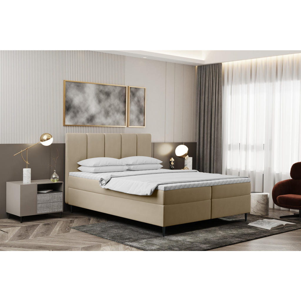 Thumbnail - Kaiser Möbel Boxbett, Ecru, Textil, Balkeneiche, 2 Schubladen, H3, Höhe ca. 20 cm, einzeln stellbar, 140x200 cm, Reach, ...
