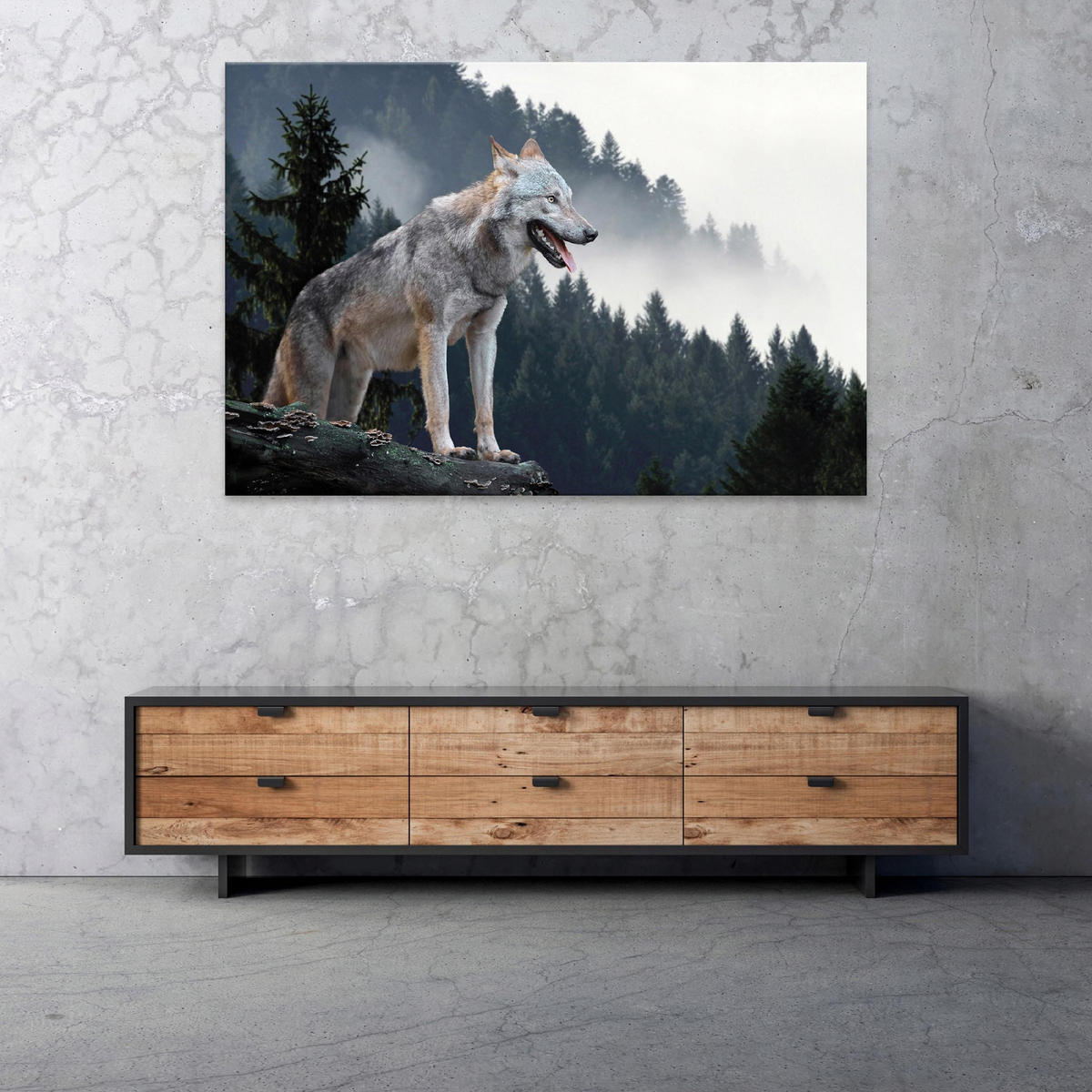 LEINWAND BILDER Wolf Wald Tiere 120x80 - Multicolor, Holzwerkstoff (120/80cm) - Wallarena