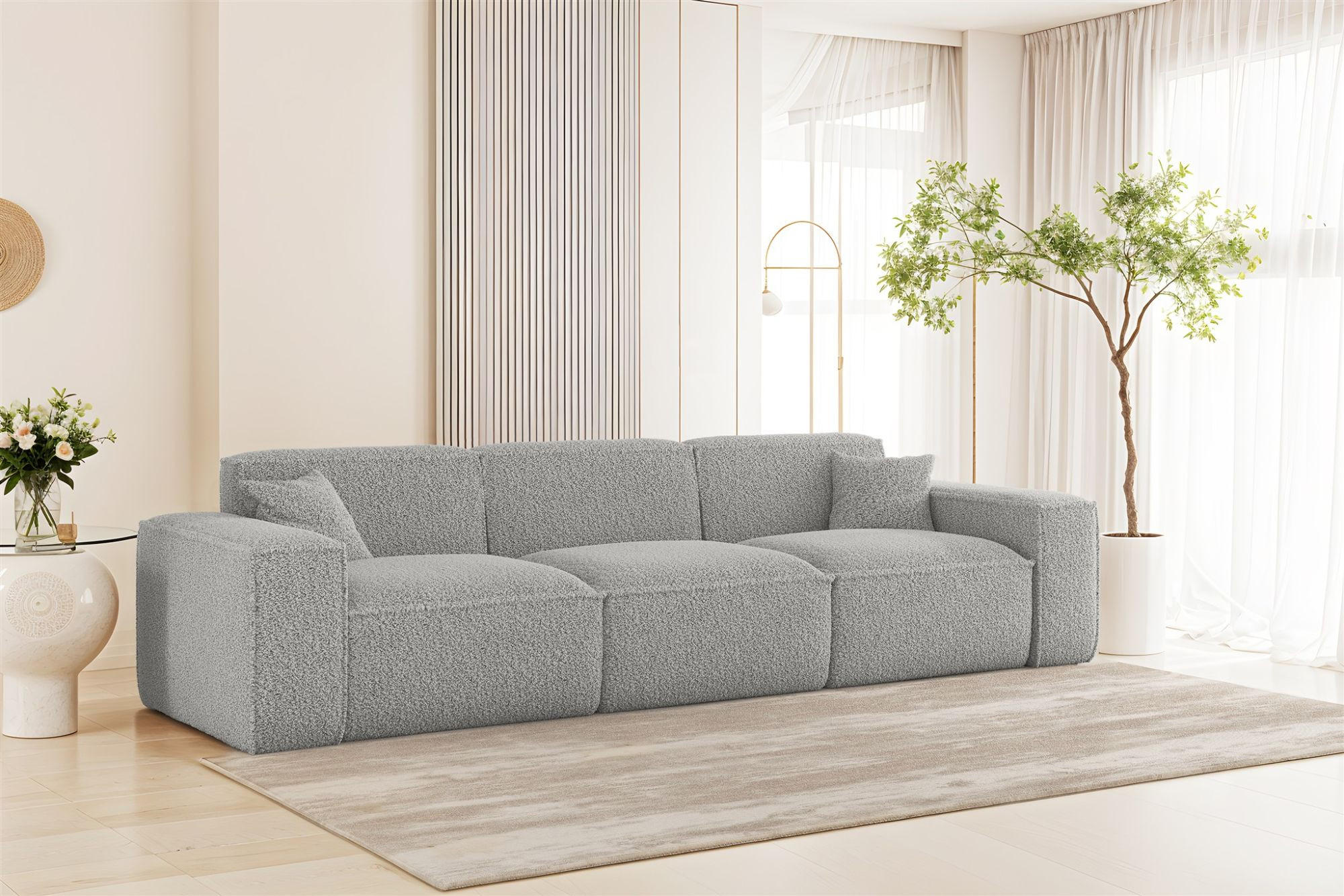 SOFA 3-sitzer Celes Premium In Sven - Hellgrau, Holzwerkstoff/Textil (218/73/90cm) - Fun Möbel