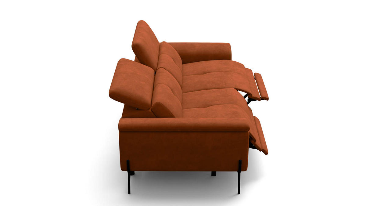 SOFA RELAX AVENA 3-Sitzer, dunkeloranger Veloursstoff - Dunkelorange/Schwarz, Holz/Textil (204/80/108cm) - Wozimo