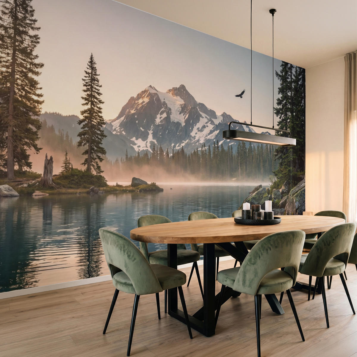 TAPETE - Berge - Wasser - Bäume - 500x280 cm - Multicolor, Papier (500/280cm) - OnlyWow
