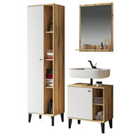 BADMÖBEL-SET 3-teilig weiß, Evoke Eiche, Badkombination 121 x 190 cm - Eichefarben/Schwarz, Glas/Holzwerkstoff (121/190/33cm) - Furn.Design