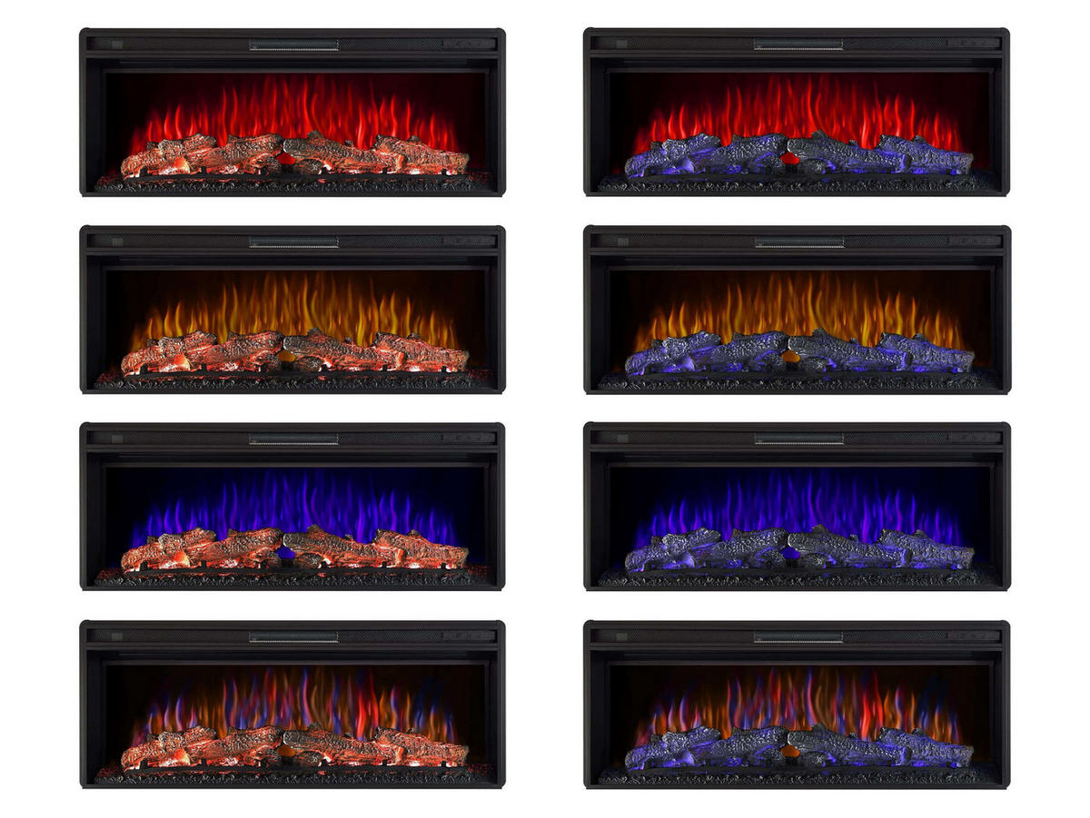 EINBAU-ELEKTROKAMINEINSATZ AF42 Multicolor – Breite 91 cm, 3D-Flammeneffekt, mehrfarbige Flammen, Heizfunktion - Schwarz, Glas/Metall (109.2/42.5/22.5cm) - ArtiFlame