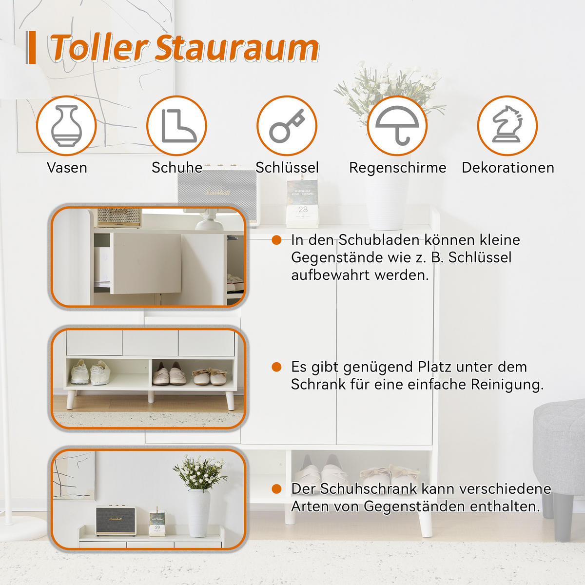 SCHUHSCHRANK mit Massivholzbeinen H99xB90xT35 Minimalistisch - Weiß, Holzwerkstoff (35/99/90cm) - FLIEKS