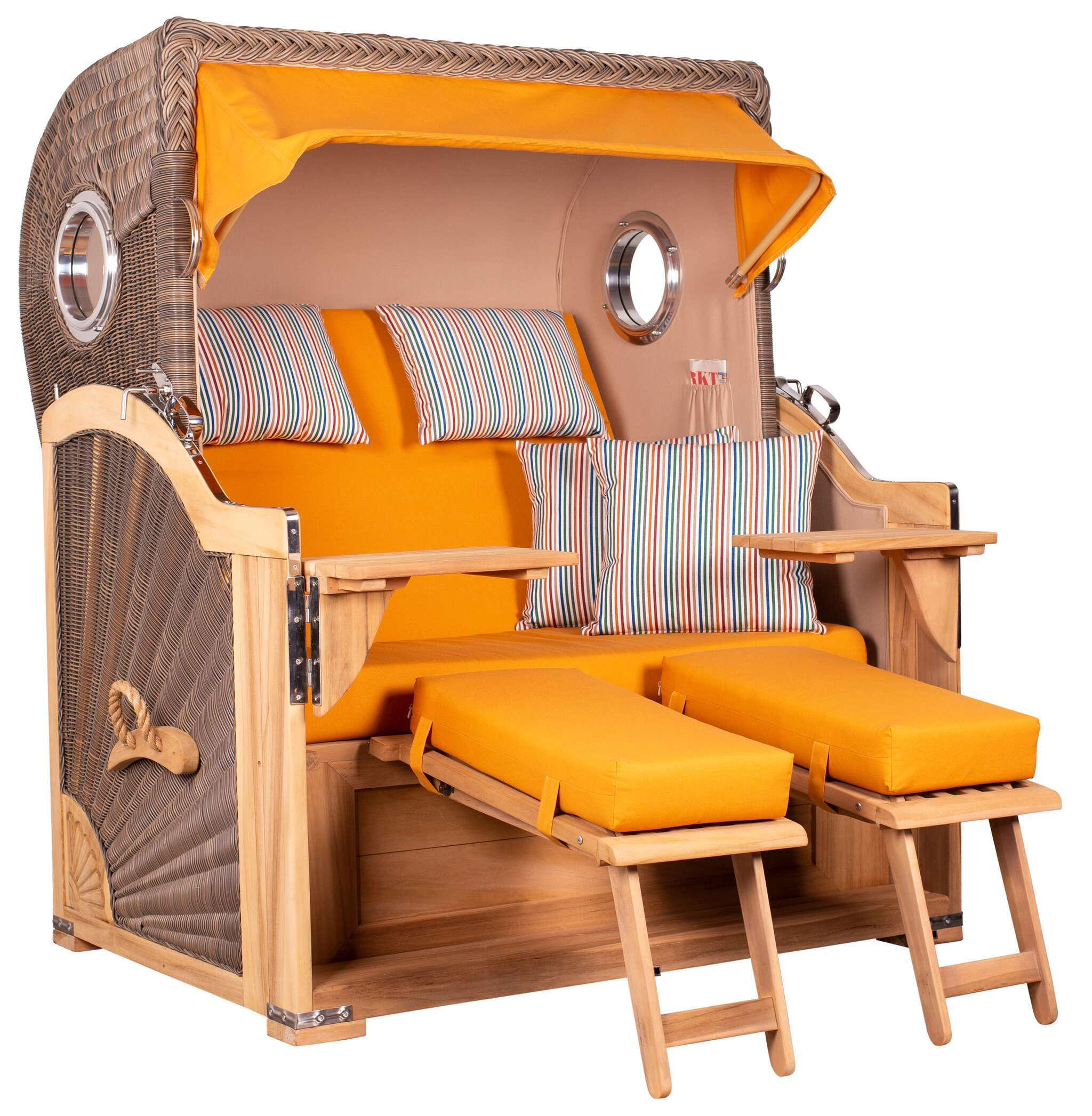 STRANDKORB Baltikum Teak 2,5 Sitzer - Gelb/Braun, Holz/Metall (142/170/95cm) - Mr. Deko