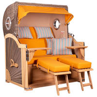 STRANDKORB Baltikum Teak 2,5 Sitzer - Gelb/Braun, Holz/Metall (142/170/95cm) - Mr. Deko