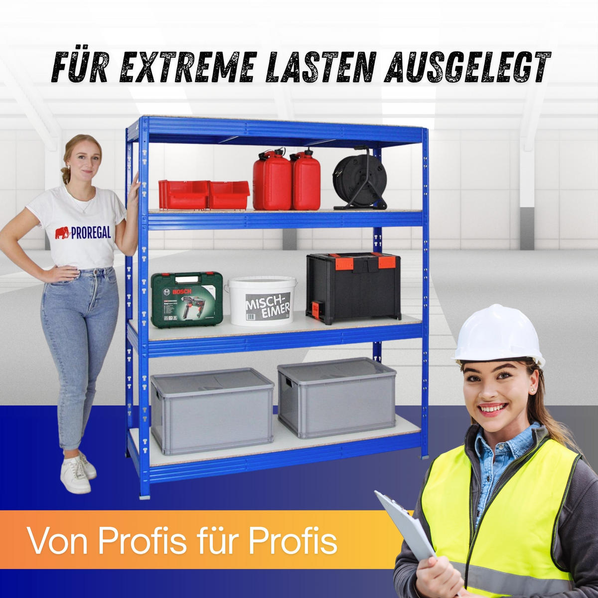 SCHWERLASTREGAL Rhino 180x160x60 cm 4 Melamin-Ebenen 16mm Fachlast 500 kg Blau - Blau/Weiß, Metall (160/180/60cm) - PROREGAL