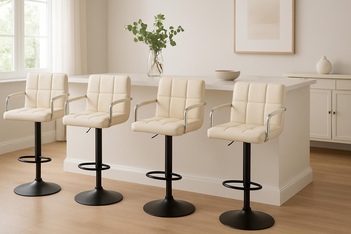 BARHOCKER 2er Set Luca schwarz creme - Creme/Schwarz, Kunststoff/Metall (54/112/46cm) - TPFLiving