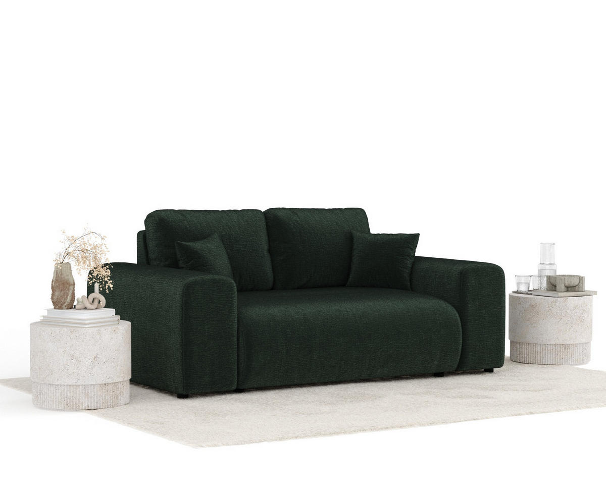 2-SITZER-SOFA Zanzibar Grün Chenille - Schwarz/Grün, Holz/Holzwerkstoff (178/79/108cm) - Maison de Reve