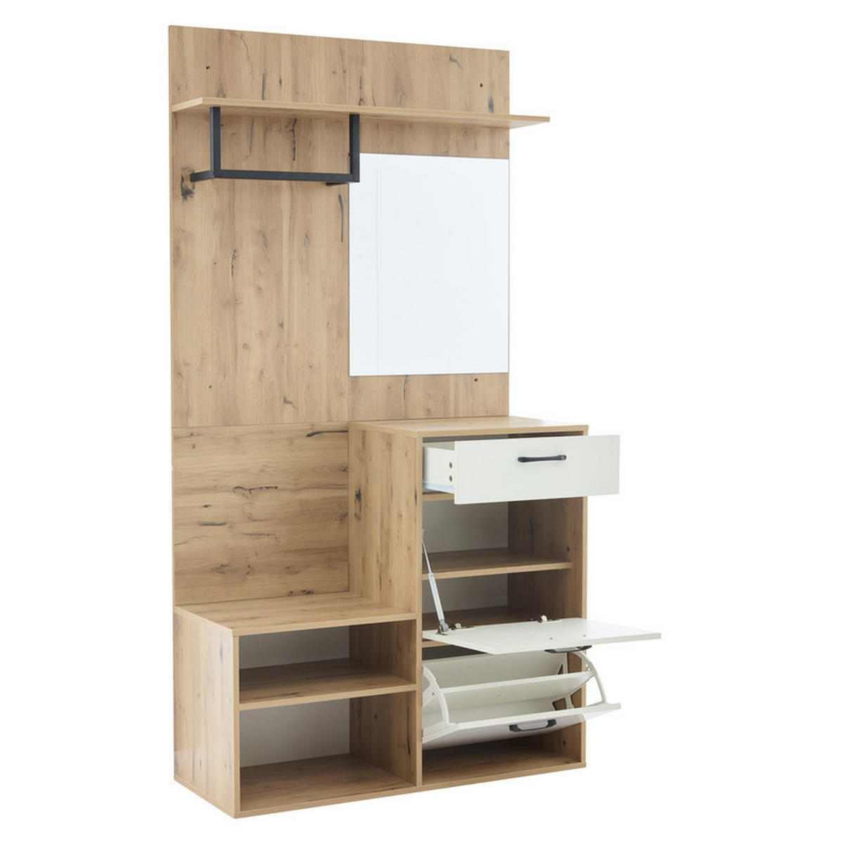 GARDEROBEN-SET WEISS mit Spiegel und Schuhbank 100x38.5x190 cm - Braun, Holzwerkstoff (38.5/190/100cm) - Fuleadture