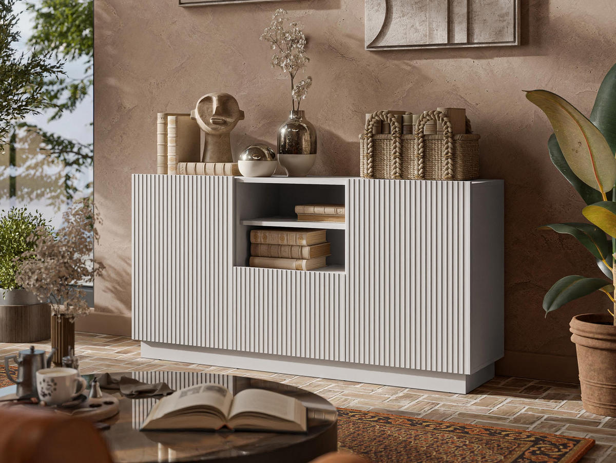 KOMMODE Liverti 150 2D1SZ - Kaschmir/Schwarz, Holzwerkstoff/Kunststoff (150/78/42cm) - MIRJAN24