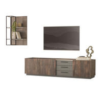 WOHNWAND Thermo Eiche, grau, Wohnkombination 2-teilig mit Soft-Close 270 x 180 cm - Eichefarben/Grau, Holzwerkstoff/Metall (270/180/45cm) - Furn.Design