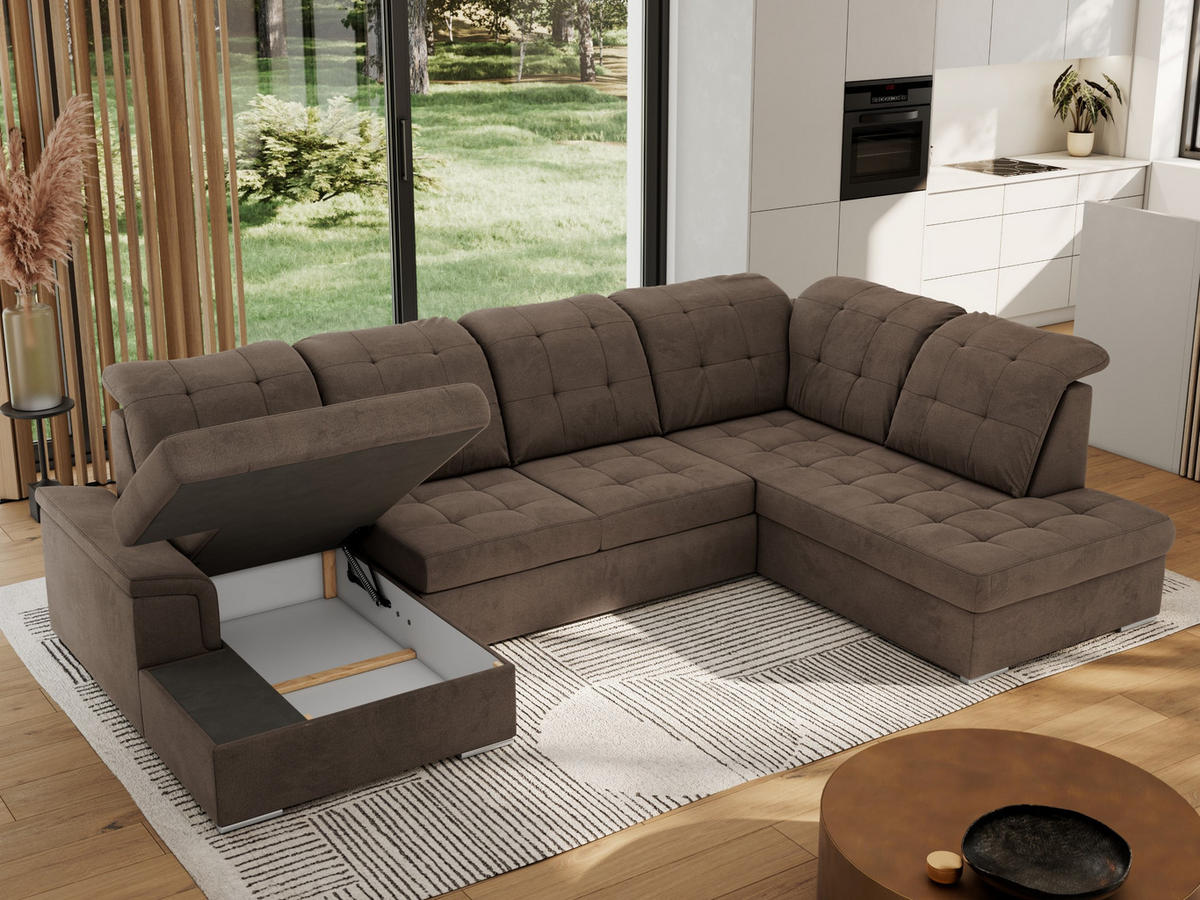 WOHNLANDSCHAFT MADRITO U - Braun Velorus - Rechts - Silberfarben/Braun, Textil/Metall (323/89/204cm) - MKS
