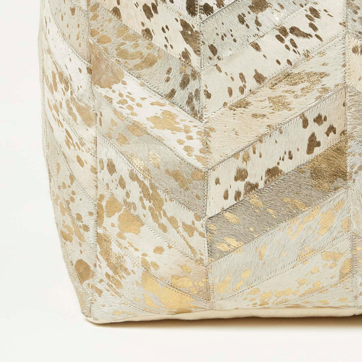 PATCHWORK-SITZPOUF Fell creme-gold, 50/50/40 cm - Grau, Leder (50/40/50cm) - Homescapes
