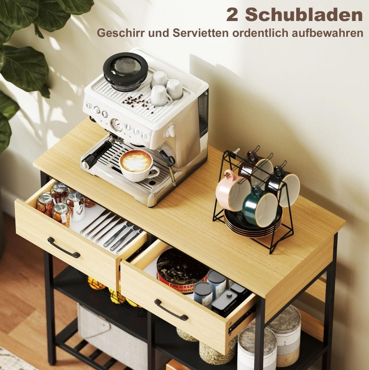 SIDEBOARD 90/40/91 cm mit 2 Schubladen & 3 offenen Fächern im Industrial Look - Naturfarben, Holz (90/91/40cm) - BEAOK