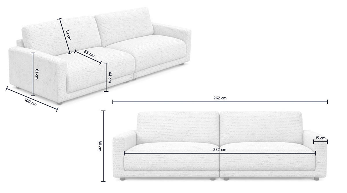 SOFA MARLIN Beige Bouclé - Beige/Schwarz, Kunststoff/Textil (262/80/100cm) - KAWOLA