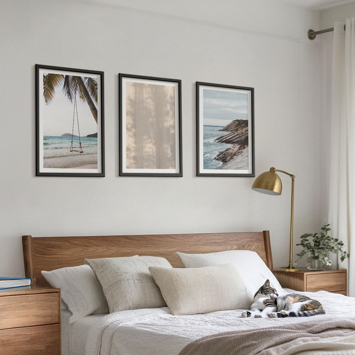 WANDBILDER 3er-Set - 40x60 cm Schwarzer Rahmen - Sommerlicher Sandstrand mit Meerblick - Schwarz, Kunststoff (40/60cm) - ArtPrintCave